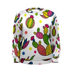 Cactus Seamless Pattern Background Polka Wave Rainbow Women s Sweatshirt by Mariart