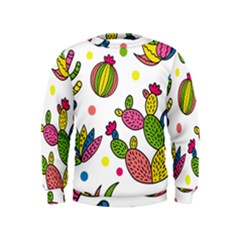 Cactus Seamless Pattern Background Polka Wave Rainbow Kids  Sweatshirt