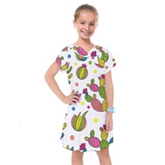 Cactus Seamless Pattern Background Polka Wave Rainbow Kids  Drop Waist Dress by Mariart