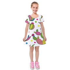 Cactus Seamless Pattern Background Polka Wave Rainbow Kids  Short Sleeve Velvet Dress by Mariart