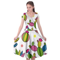 Cactus Seamless Pattern Background Polka Wave Rainbow Cap Sleeve Wrap Front Dress by Mariart