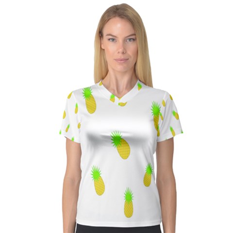 Cute Pineapple Fruite Yellow Green V-neck Sport Mesh Tee by Mariart