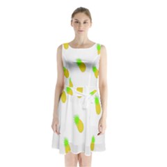 Cute Pineapple Fruite Yellow Green Sleeveless Waist Tie Chiffon Dress