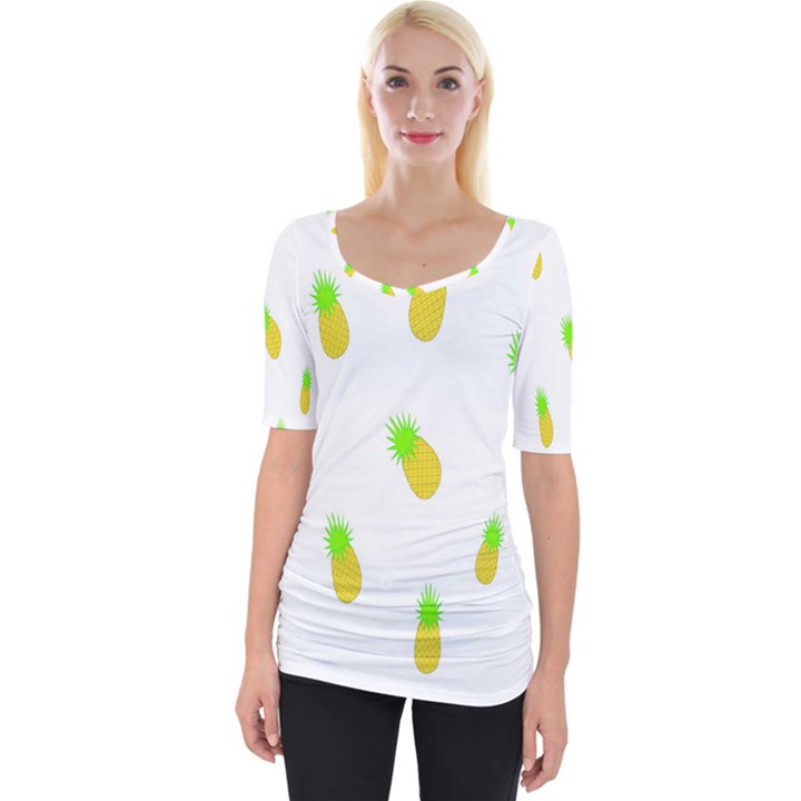 Cute Pineapple Fruite Yellow Green Wide Neckline Tee