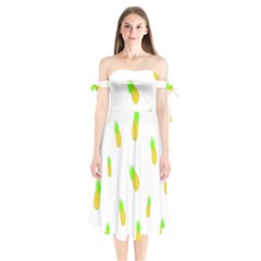 Cute Pineapple Fruite Yellow Green Shoulder Tie Bardot Midi Dress by Mariart