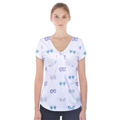 Cute Sexy Funny Sunglasses Kids Pink Blue Short Sleeve Front Detail Top by Mariart