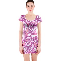 Conversational Triangles Pink White Short Sleeve Bodycon Dress