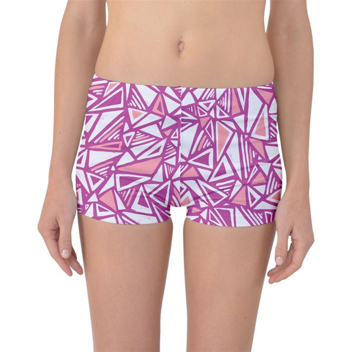 Conversational Triangles Pink White Reversible Boyleg Bikini Bottoms