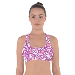 Conversational Triangles Pink White Cross Back Sports Bra