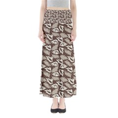 Dried Leaves Grey White Camuflage Summer Full Length Maxi Skirt by Mariart