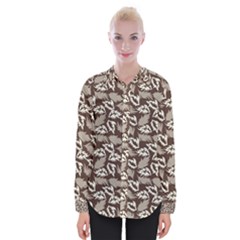 Dried Leaves Grey White Camuflage Summer Womens Long Sleeve Shirt