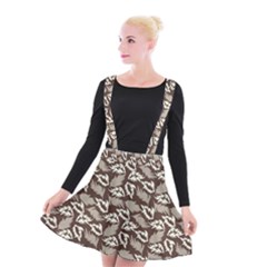 Dried Leaves Grey White Camuflage Summer Suspender Skater Skirt