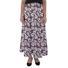 Dried Leaves Grey White Camuflage Summer Flared Maxi Skirt