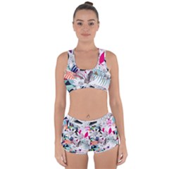 Flower Graphic Pattern Floral Racerback Boyleg Bikini Set