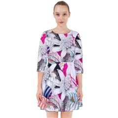 Flower Graphic Pattern Floral Smock Dress