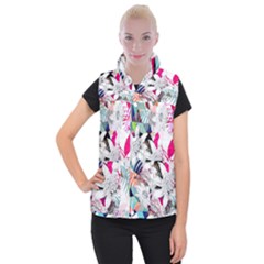 Flower Graphic Pattern Floral Women s Button Up Puffer Vest by Mariart