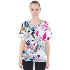 Flower Graphic Pattern Floral V-neck Dolman Drape Top by Mariart