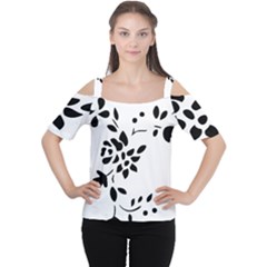 Flower Rose Black Sexy Cutout Shoulder Tee