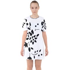 Flower Rose Black Sexy Sixties Short Sleeve Mini Dress