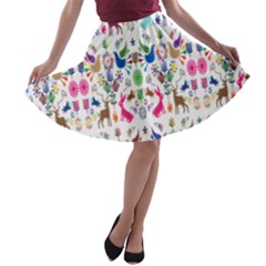 Birds Fish Flowers Floral Star Blue White Sexy Animals Beauty Rainbow Pink Purple Blue Green Orange A-line Skater Skirt by Mariart