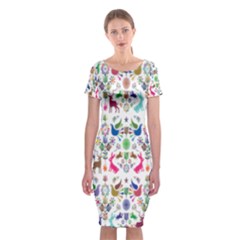 Birds Fish Flowers Floral Star Blue White Sexy Animals Beauty Rainbow Pink Purple Blue Green Orange Classic Short Sleeve Midi Dress