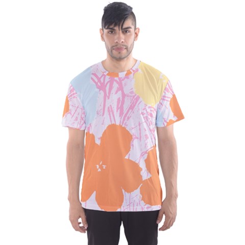 Flower Sunflower Floral Pink Orange Beauty Blue Yellow Men s Sports Mesh Tee by Mariart