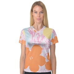 Flower Sunflower Floral Pink Orange Beauty Blue Yellow V-neck Sport Mesh Tee