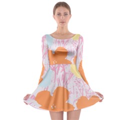 Flower Sunflower Floral Pink Orange Beauty Blue Yellow Long Sleeve Skater Dress