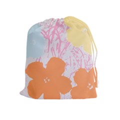 Flower Sunflower Floral Pink Orange Beauty Blue Yellow Drawstring Pouches (extra Large) by Mariart