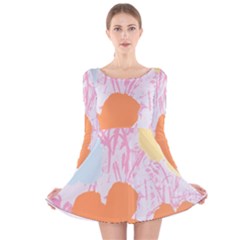 Flower Sunflower Floral Pink Orange Beauty Blue Yellow Long Sleeve Velvet Skater Dress