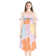 Flower Sunflower Floral Pink Orange Beauty Blue Yellow Shoulder Tie Bardot Midi Dress by Mariart