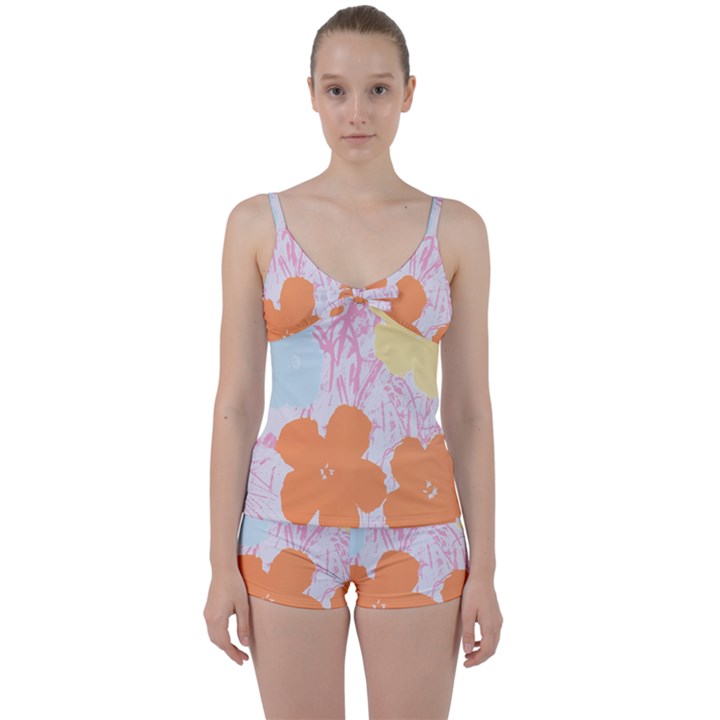 Flower Sunflower Floral Pink Orange Beauty Blue Yellow Tie Front Two Piece Tankini