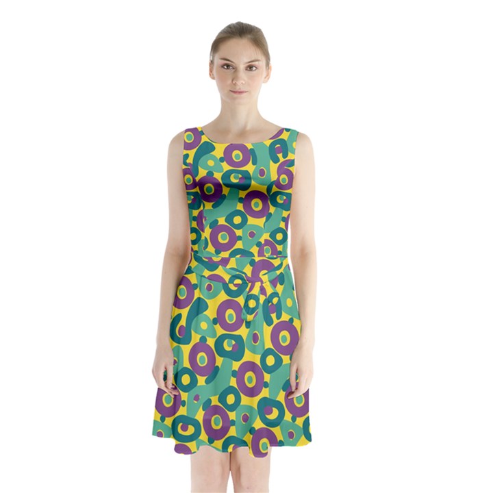 Discrete State Turing Pattern Polka Dots Green Purple Yellow Rainbow Sexy Beauty Sleeveless Waist Tie Chiffon Dress