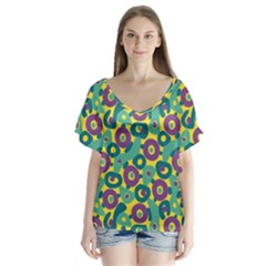 Discrete State Turing Pattern Polka Dots Green Purple Yellow Rainbow Sexy Beauty V-neck Flutter Sleeve Top by Mariart