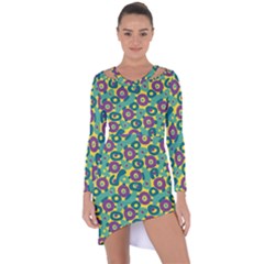 Discrete State Turing Pattern Polka Dots Green Purple Yellow Rainbow Sexy Beauty Asymmetric Cut-out Shift Dress