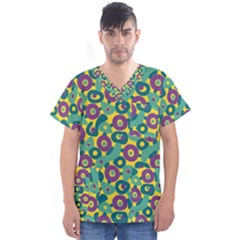 Discrete State Turing Pattern Polka Dots Green Purple Yellow Rainbow Sexy Beauty Men s V-neck Scrub Top