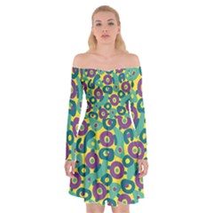 Discrete State Turing Pattern Polka Dots Green Purple Yellow Rainbow Sexy Beauty Off Shoulder Skater Dress