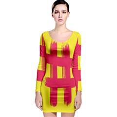 Fun Ain t Gone Fence Sign Red Yellow Flag Long Sleeve Bodycon Dress by Mariart