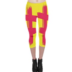 Fun Ain t Gone Fence Sign Red Yellow Flag Capri Leggings  by Mariart