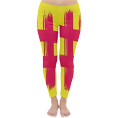 Fun Ain t Gone Fence Sign Red Yellow Flag Classic Winter Leggings by Mariart