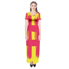 Fun Ain t Gone Fence Sign Red Yellow Flag Short Sleeve Maxi Dress by Mariart