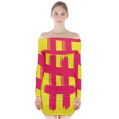 Fun Ain t Gone Fence Sign Red Yellow Flag Long Sleeve Off Shoulder Dress by Mariart