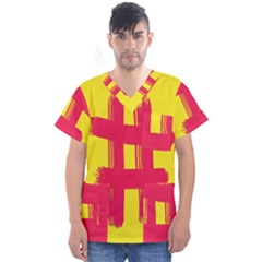 Fun Ain t Gone Fence Sign Red Yellow Flag Men s V-neck Scrub Top