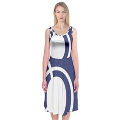 Garamond Blue White Wave Chevron Midi Sleeveless Dress