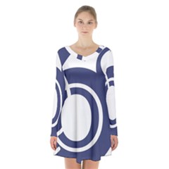 Garamond Blue White Wave Chevron Long Sleeve Velvet V-neck Dress by Mariart