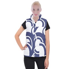 Garamond Blue White Wave Chevron Women s Button Up Puffer Vest by Mariart