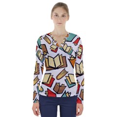 Friends Library Lobby Book Sale V-neck Long Sleeve Top by Mariart