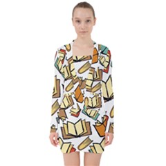 Friends Library Lobby Book Sale V-neck Bodycon Long Sleeve Dress by Mariart