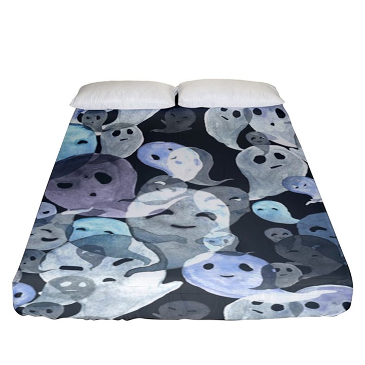 Ghosts Blue Sinister Helloween Face Mask Fitted Sheet (King Size)