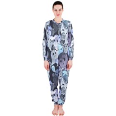 Ghosts Blue Sinister Helloween Face Mask Onepiece Jumpsuit (ladies)  by Mariart